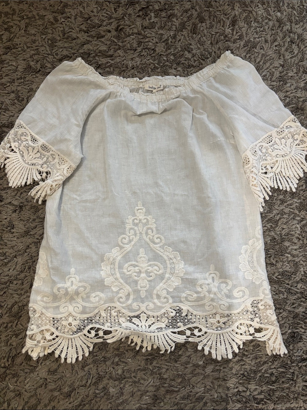 indigo soul Cream Lace-Trim Off-Shoulder Tunic